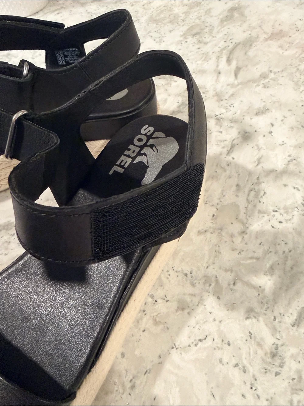 NWOT. Sorel Cameron Black Espadrille Sandals with Ankle Strap. Size 7.5.